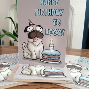 Tarjeta de felicitación de cumpleaños de perro pug lindo