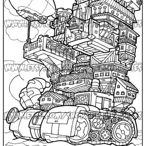 The Roaming City, Adult colouring book page - one page instant PDF