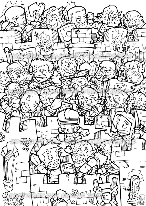 Orc Castle Siege Colouring Page, Adult Colouring Book Page One Page Instant  PDF 