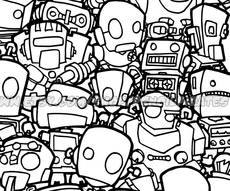 Download Robot Colouring Page Adult colouring book page one page | Etsy