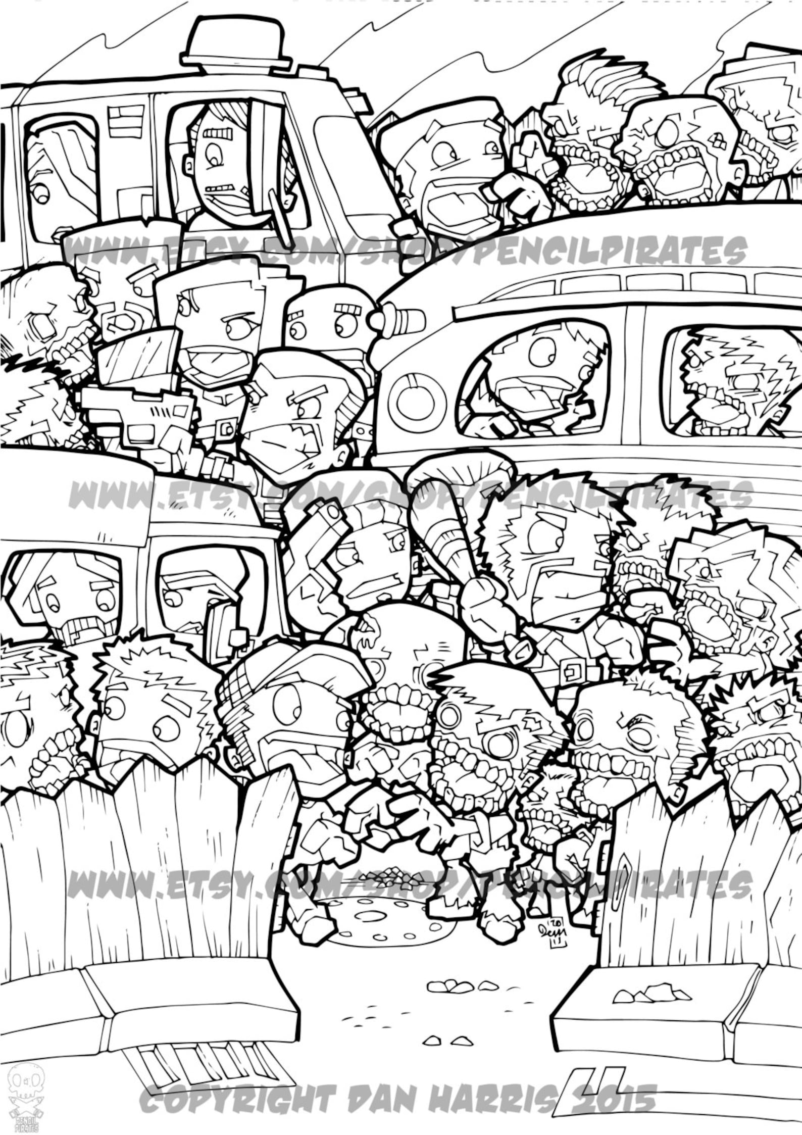 Zombie Car Park Massacre Colouring Page Adult Colouring Book - Etsy