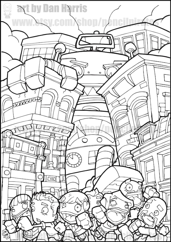 Download Robot Destroyer Colouring Page Adult Colouring Book Page Etsy