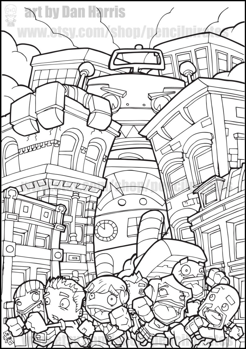 Download Robot Destroyer Colouring Page Adult Colouring Book Page Etsy