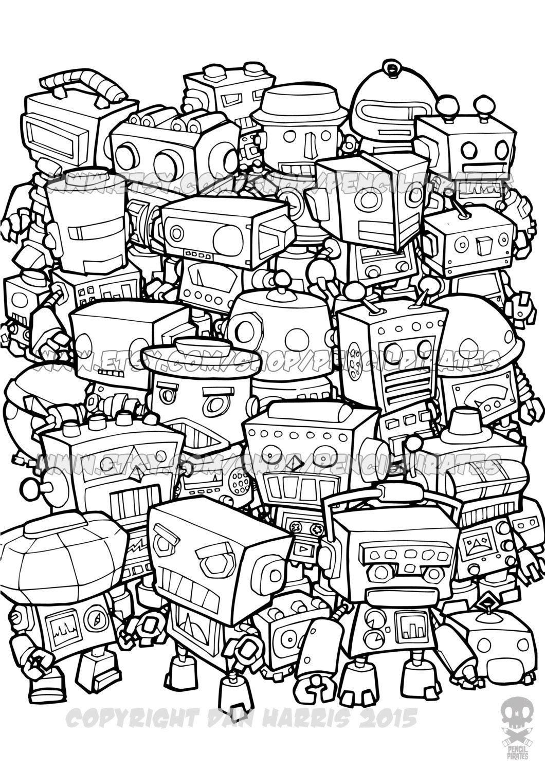Download Retro Robot Colouring Page Adult colouring book page one ...