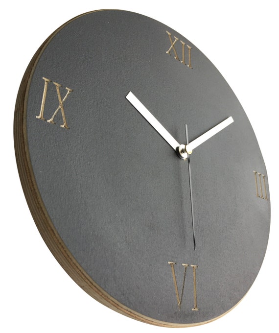 Wall Clock Hand Painted Plywood With Engraved Roman Numerals