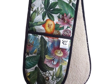Colourful Oven Glove Antique Botanical Passionflower Print Luxury  UK Made