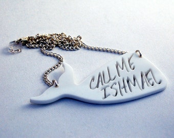 Call Me Ishmael White Whale Moby-Dick Necklace Literary Jewelry