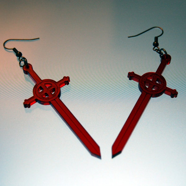 Ruby Sword earrings (Pierced or clip on)