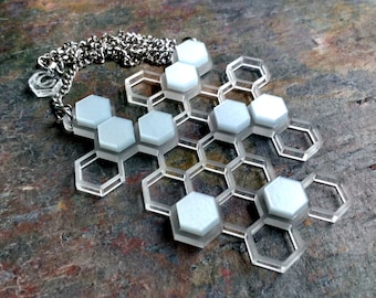 Honeycomb hexagon laser cut abstract necklace