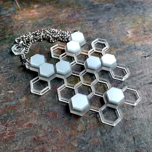 Honeycomb hexagon laser cut abstract necklace