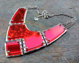 Armour Drop - Laser cut acrylic and steel statement necklace