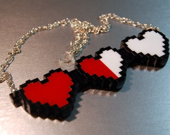 Retro Geek Pixel Hearts Necklace