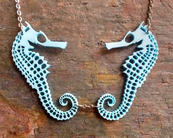 Seahorse skeleton necklace - Laser cut acrylic statement necklace