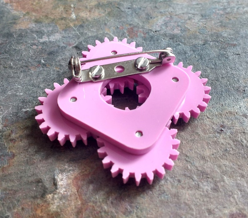 Pastel motion laser cut acrylic moving cog brooch. image 3