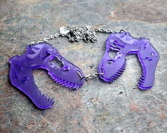 T-rex Skull Statement Necklace - Dinosaur statement necklace - choice of colours - laser cut acrylic