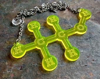 Laser Cut Alcohol Molecule Necklace: Science Jewelry, Acrylic or Wood