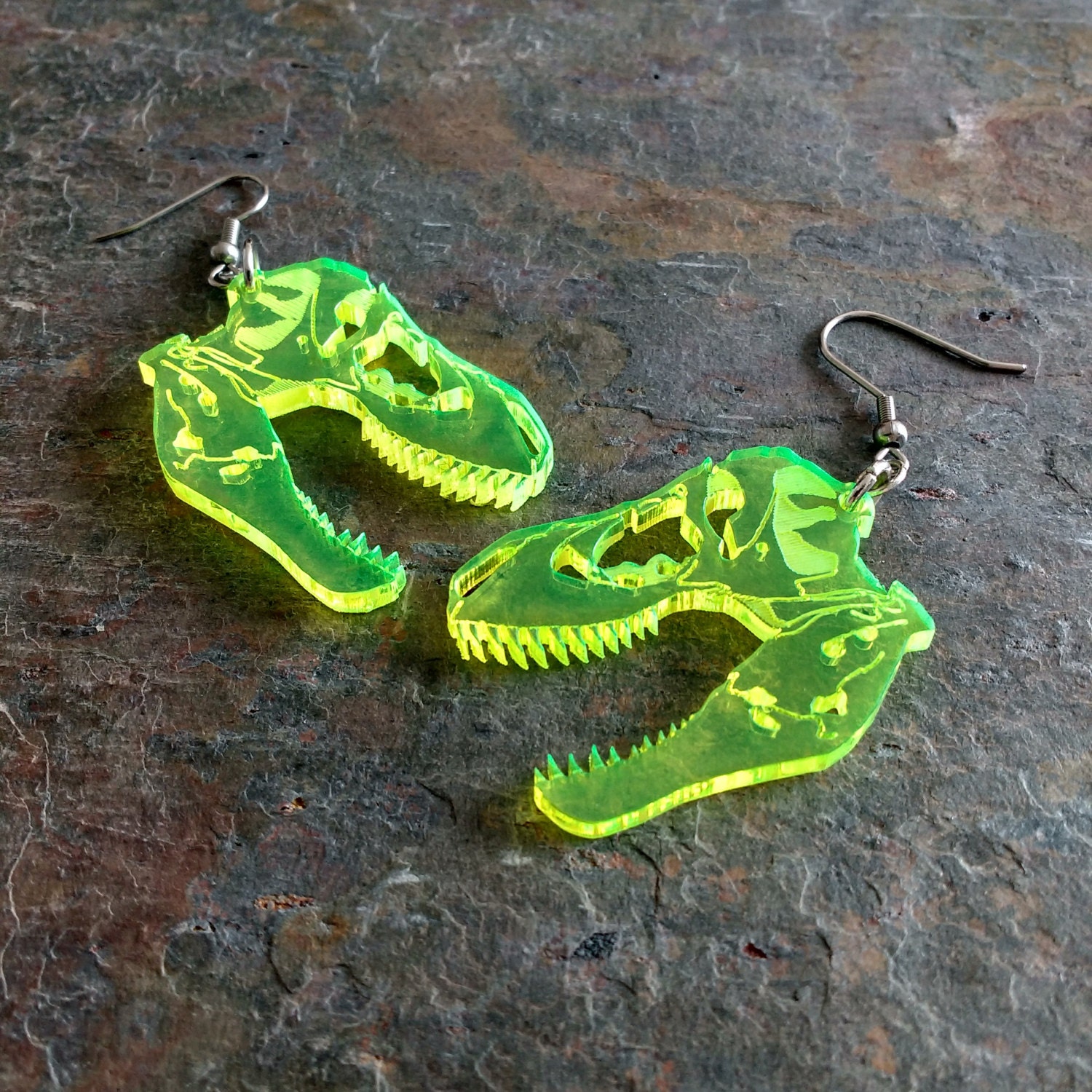 Green dinosaur earrings sale
