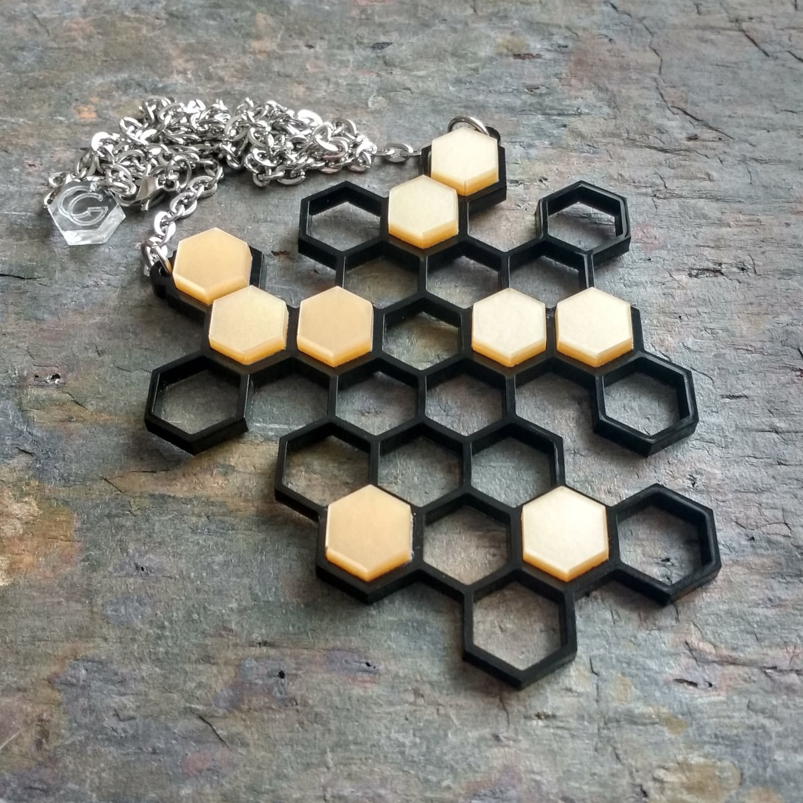 Hexagon Laser Cut Abstract Necklace Etsy