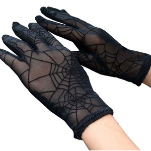 Gloves COBWEB Spider Web Black Gothic Victorian Wedding Fancy Dress Dinner Cocktail Tea Dance Halloween Short