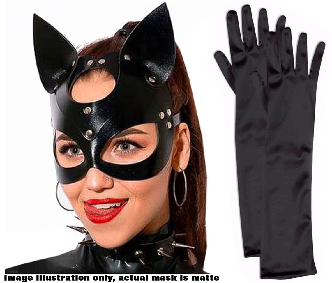 Catwoman Ears Eye Face Mask matt Long Black Opera Gloves Etsy