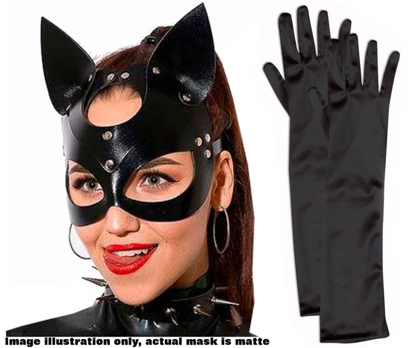 Catwoman Ears Eye Face Mask matt Long Black Opera Gloves Etsy