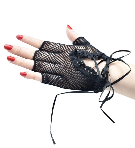 FINGERLESS Fishnet Gloves GOTHIC Corset Lace up Steampunk Witch Punk  Halloween Victorian Fancy Dress Cocktail FREE Uk Post 