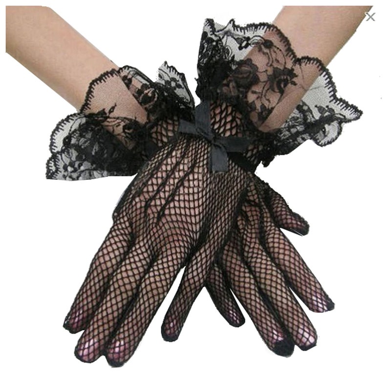 Gloves Frilled Black or White Lace Crochet Gothic Etsy