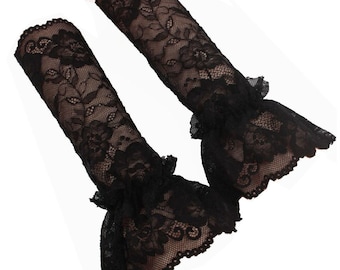 LACE CUFFS Frill Black Gothic Victorian Wedding Fancy Dress Dinner Cocktail Tea Dance Halloween Long