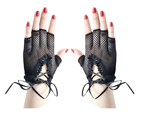 Fingerless Fishnet Gloves Gothic Corset Lace Up Steampunk Witch Punk Halloween Victorian Fancy Dress Cocktail Free UK Post