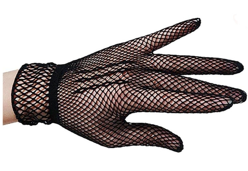 Gants résille noir rouge blanc épais Crochet gothique victorien mariage déguisement dîner Cocktail thé danse Halloween court Noir