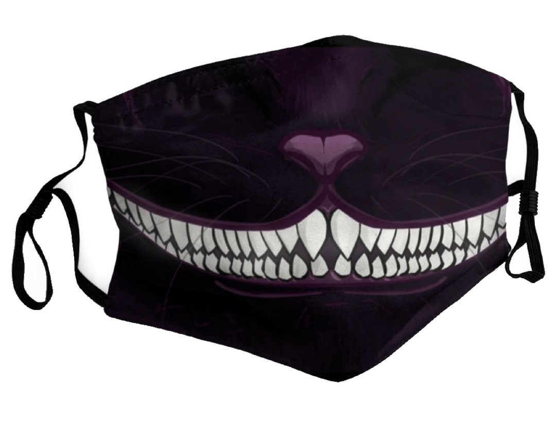 Cheshire Cat Face Mask Smile Alice in Wonderland Black Purple Gift for