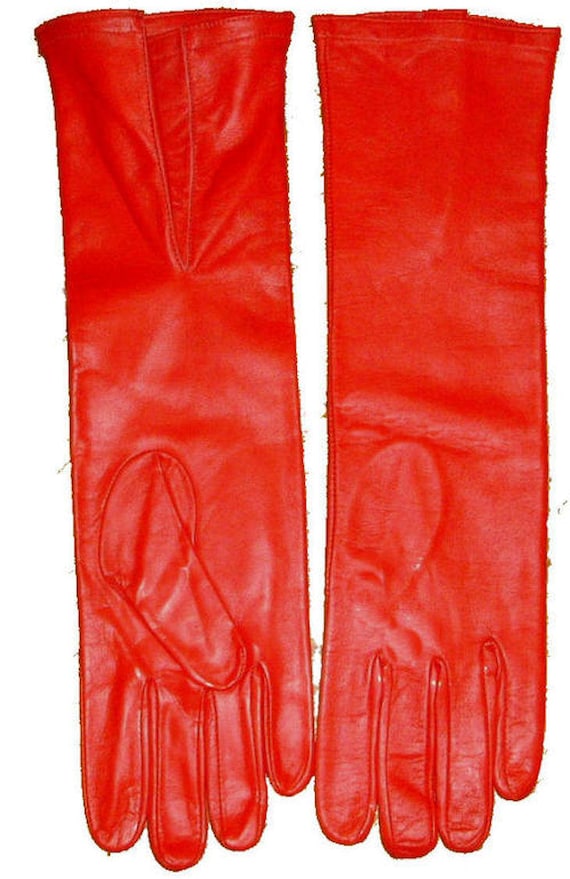 FINE Real LEATHER Large 8-8.5 Sheepskin Long Elbow V Insert Gothic Fetish  Halloween Gloves Unisex Scarlet Red -  Ireland