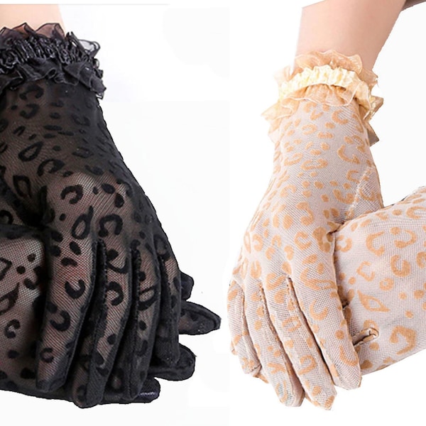 50's Gloves Net Mesh Leopard Wedding Fancy Dress Dinner Cocktail Tea Dance Halloween Short