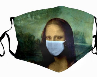 MONA LISA Masque facial Drôle Filtre Lavable GRATUIT Royaume-Uni Affranchissement Portrait Art