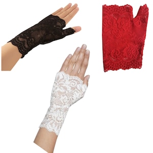 LACE FINGERLESS Gloves Victorian Wedding Gothic Fancy Dress Dinner Cocktail Tea Dance Halloween