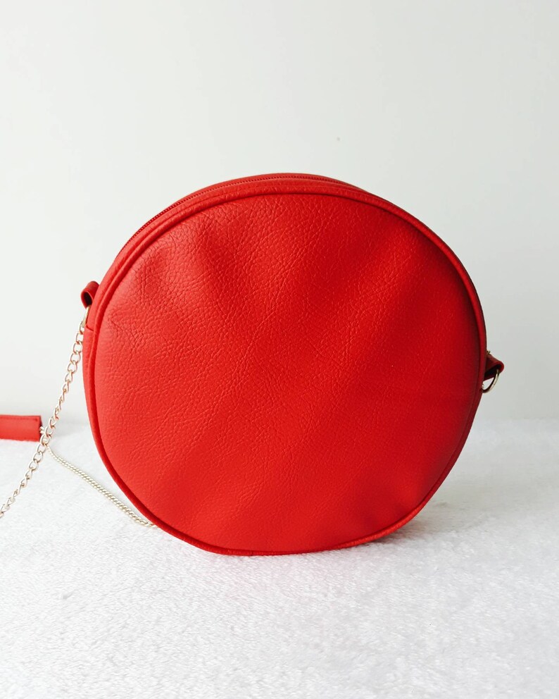 Red Embroidery Round Bag. Vegan Crossbody Purse. Red Etsy