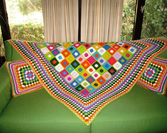 Multicolour Granny Square Afghan with Pillows
