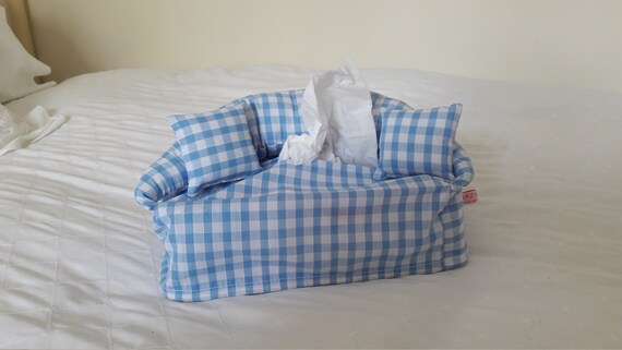 Baby Blue Gingham Sofa Tissue Box Cover Holder Baby Blue Gingham Sofa Tissue Box Cover Holder