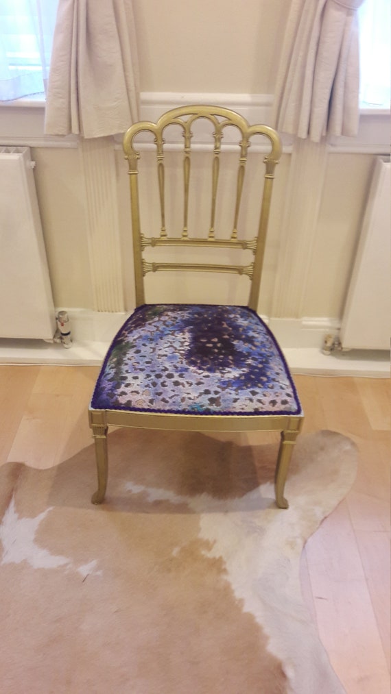 Beautiful One Of A Kind Gold Painted Chair With Purple Etsy