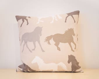 Cushion/ pillow Horse print fabric. Adorable Beige Horse stampede print/ Animal  Print/ horse lover