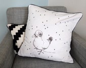 Decorative pillow - "be good pigeon" - print on black and white fabric - 50x50cm