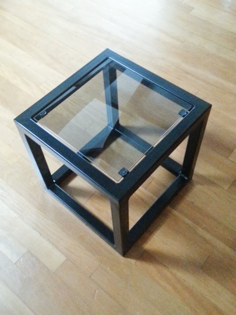 Contemporary Steel & Glass Cube Side Table Etsy UK