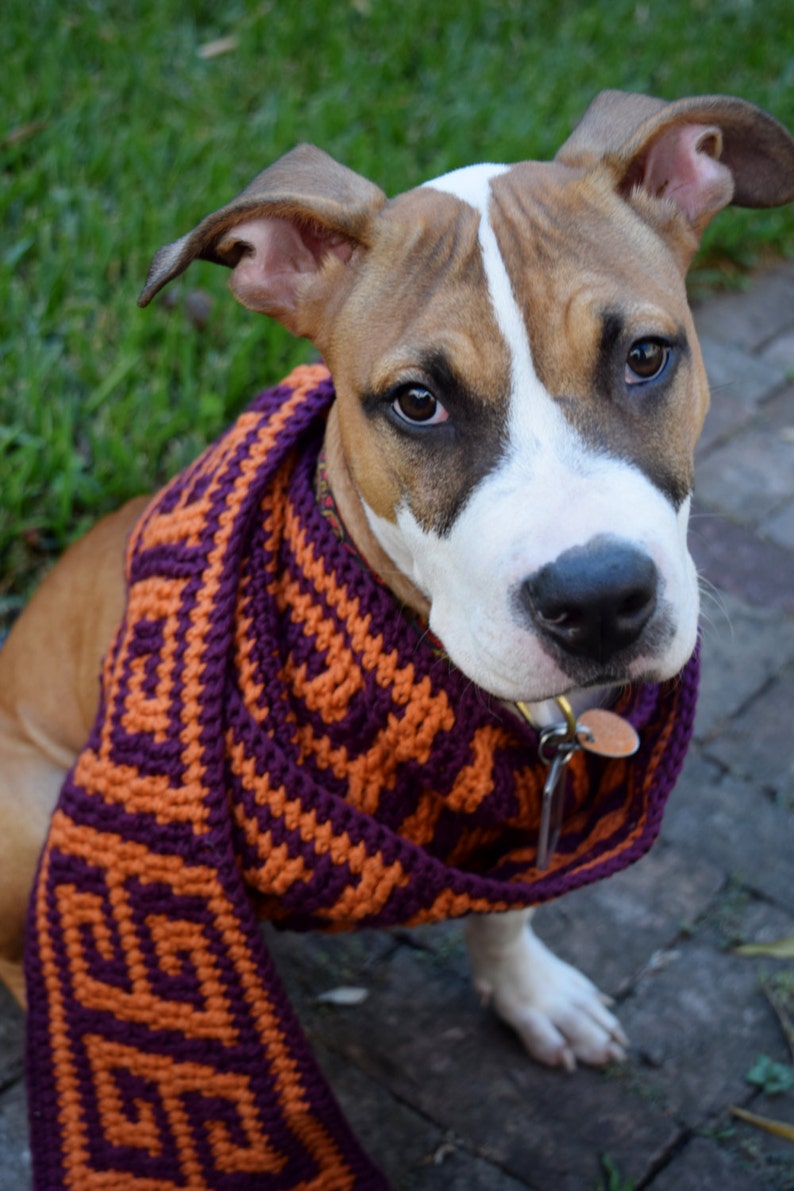 Square Greek key scarf crochet pattern for men or women // Greek Key crochet mosaic // Gifts for him or her // Reversible stripe or mosaic image 1