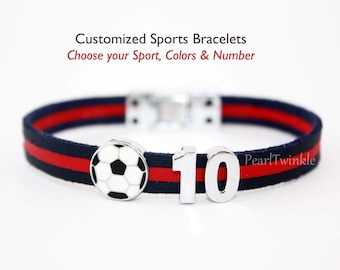 Custom Jersey Team Number Sports Bracelet, 15% off on order of 10 or more pcs, other sports available - basketball, soccer, volleyball, etc.