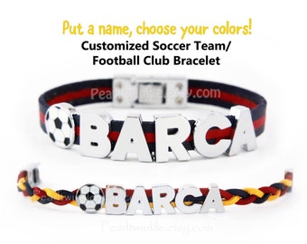Personalized soccer football bracelet, Customized, Barca bracelet, Messi, soccer gift, soccer team wristband, pick size and color