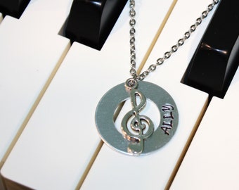 Personalized Name Music Pendant Necklace, Treble Clef Pendant, Glee Club, Gift For Choir Band Singer Musician, Music Gift, Music Charm