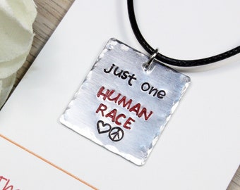 One Human Race Pendant, We're in This Together, AntiRacism Pendant, Black Lives Matter, Equality, Available in cord or chain lace, customize