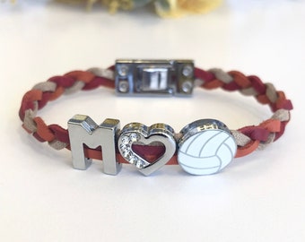 Personalized Volleyball Leather Bracelet with initial, Gift for volleyball player, Volleyball Team Bracelet, Sports bracelet, other sports