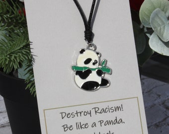 Panda pendant necklace, cord lace or stainless steel chain, Panda Charm, Gift for Panda Lover, Be Like Panda Destroy Racism, StopAsianHate