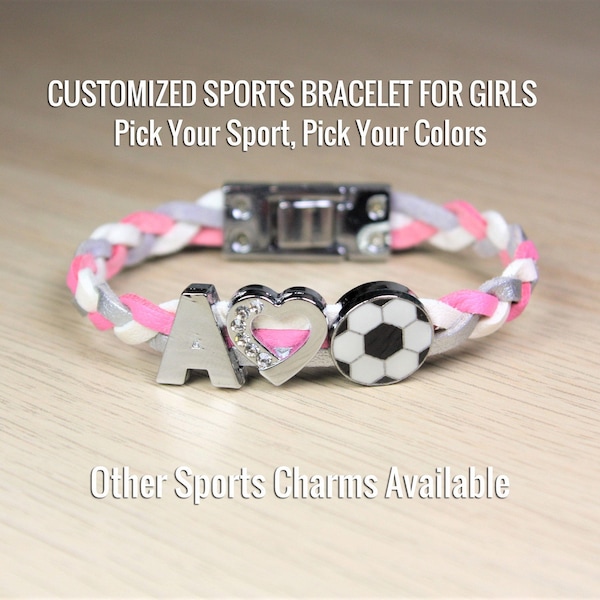 Custom sports bracelet for girls, Girl's Soccer Bracelet Jewelry with Initial, Personalized soccer Bracelet, gift under 25, sports jewelry